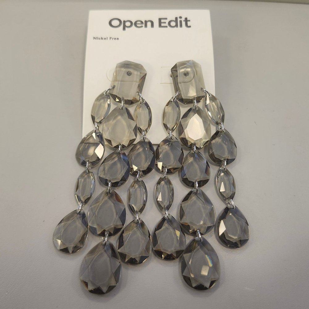 NWT Open Edit Grey/Black Long Chandelier Earrings